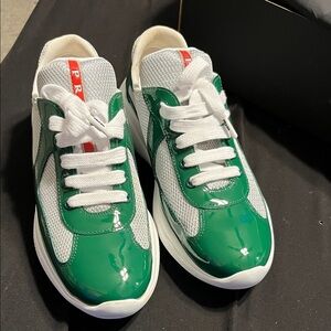 Prada Emerald and White Lace-Up Sneakers